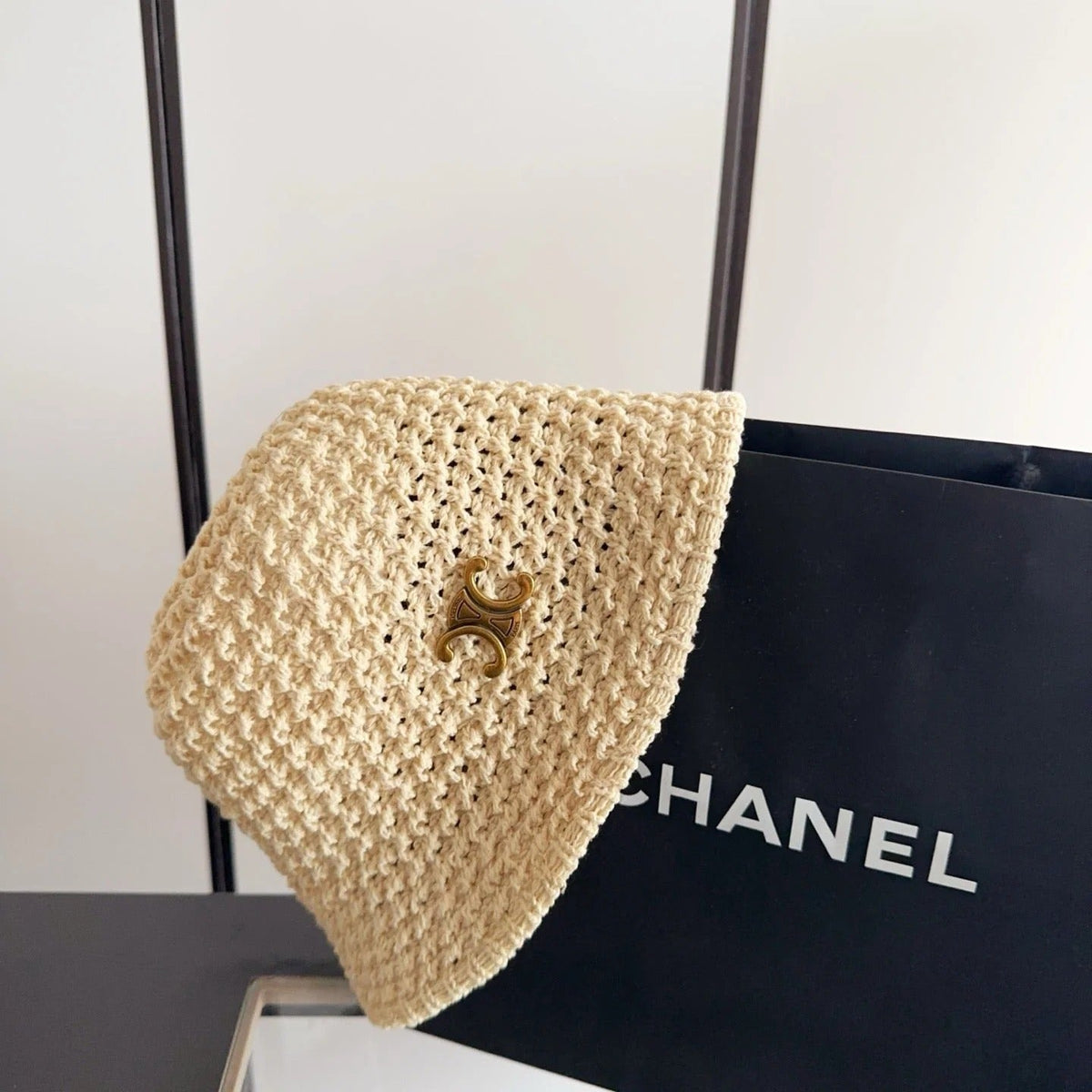 Celine Wool Bucket Hat With Gold Logo 229042