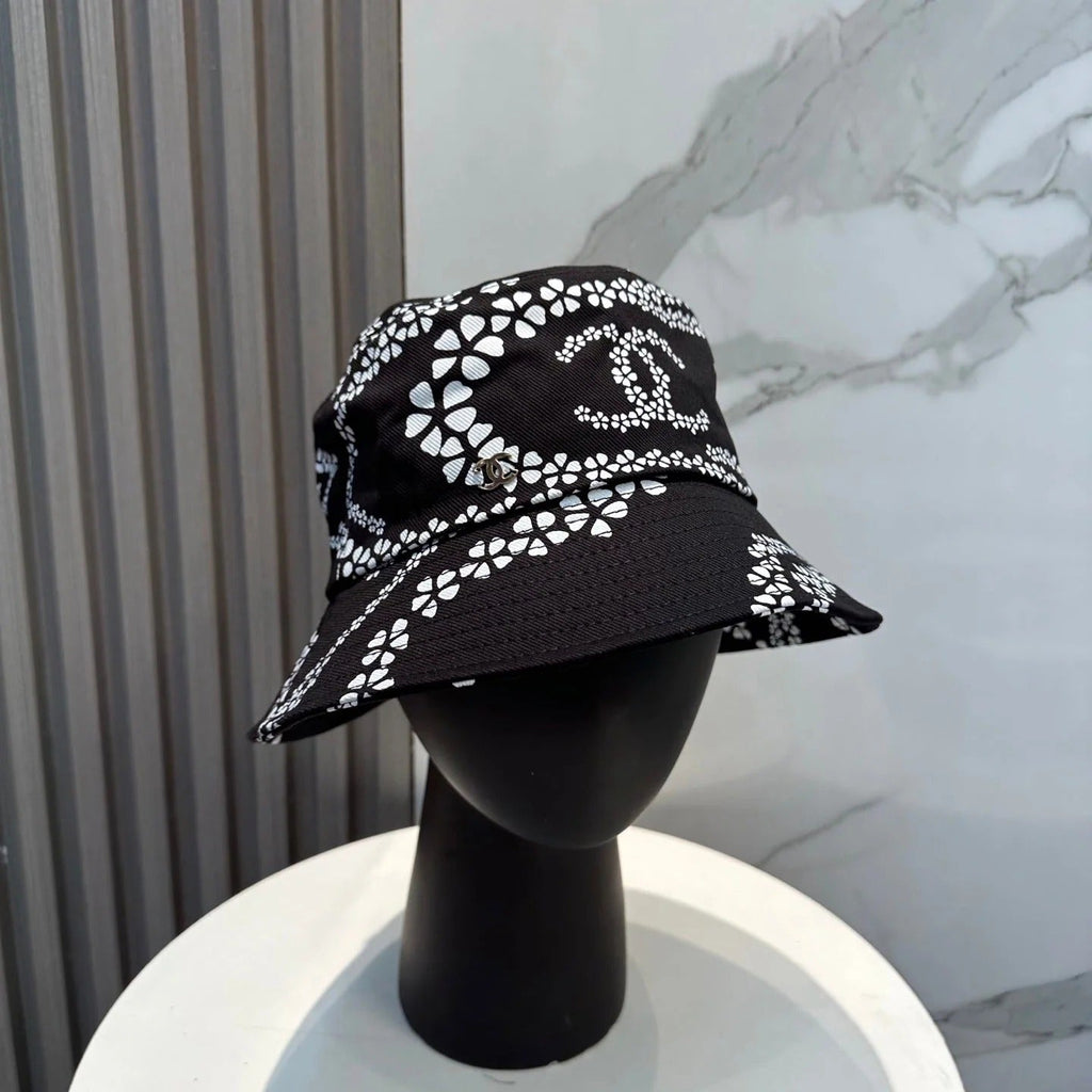 Chanel Bucket Hat With CC Logo And Floral Pattern Cotton 237371