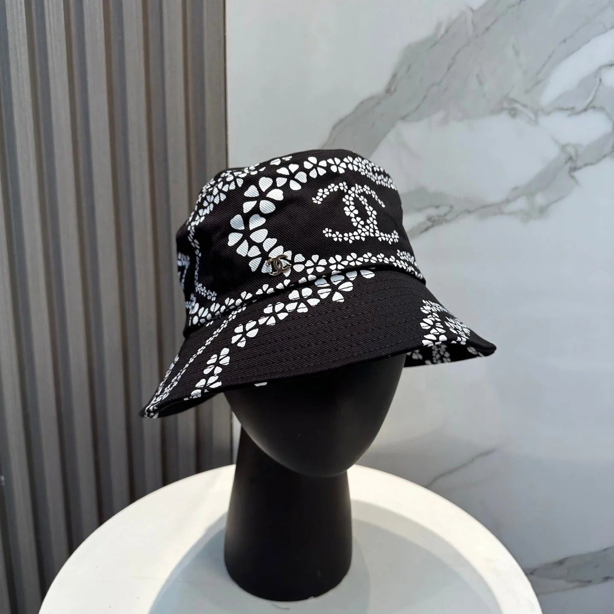 Chanel Bucket Hat With CC Logo And Floral Pattern Cotton 237371