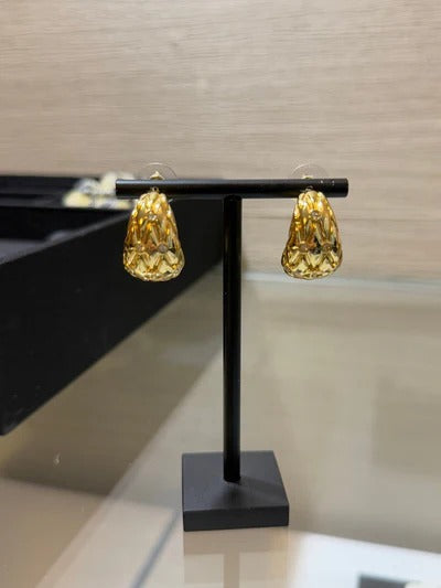 Chanel 2026 Gold Quilted Crystal Diamond Half-Hoop Earrings