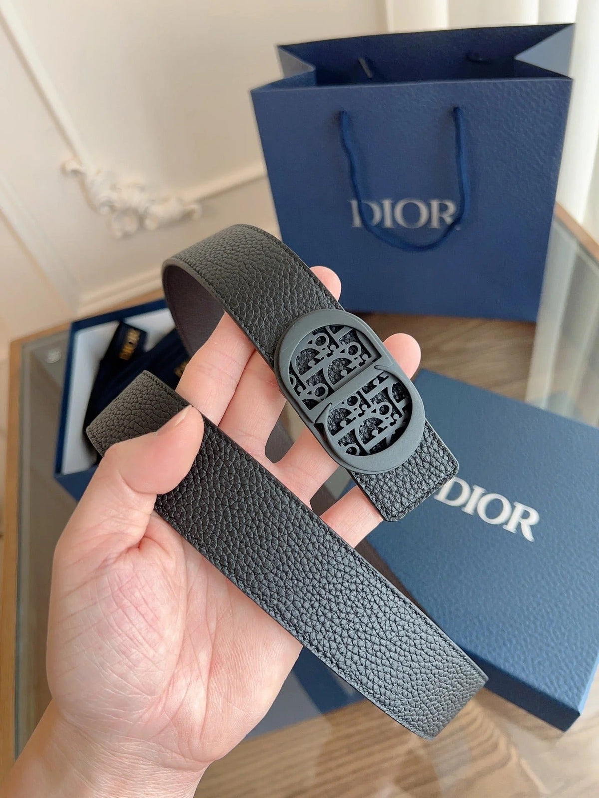 Dior 2026 Oblique CD Buckle Belt 35mm Black Leather 189408