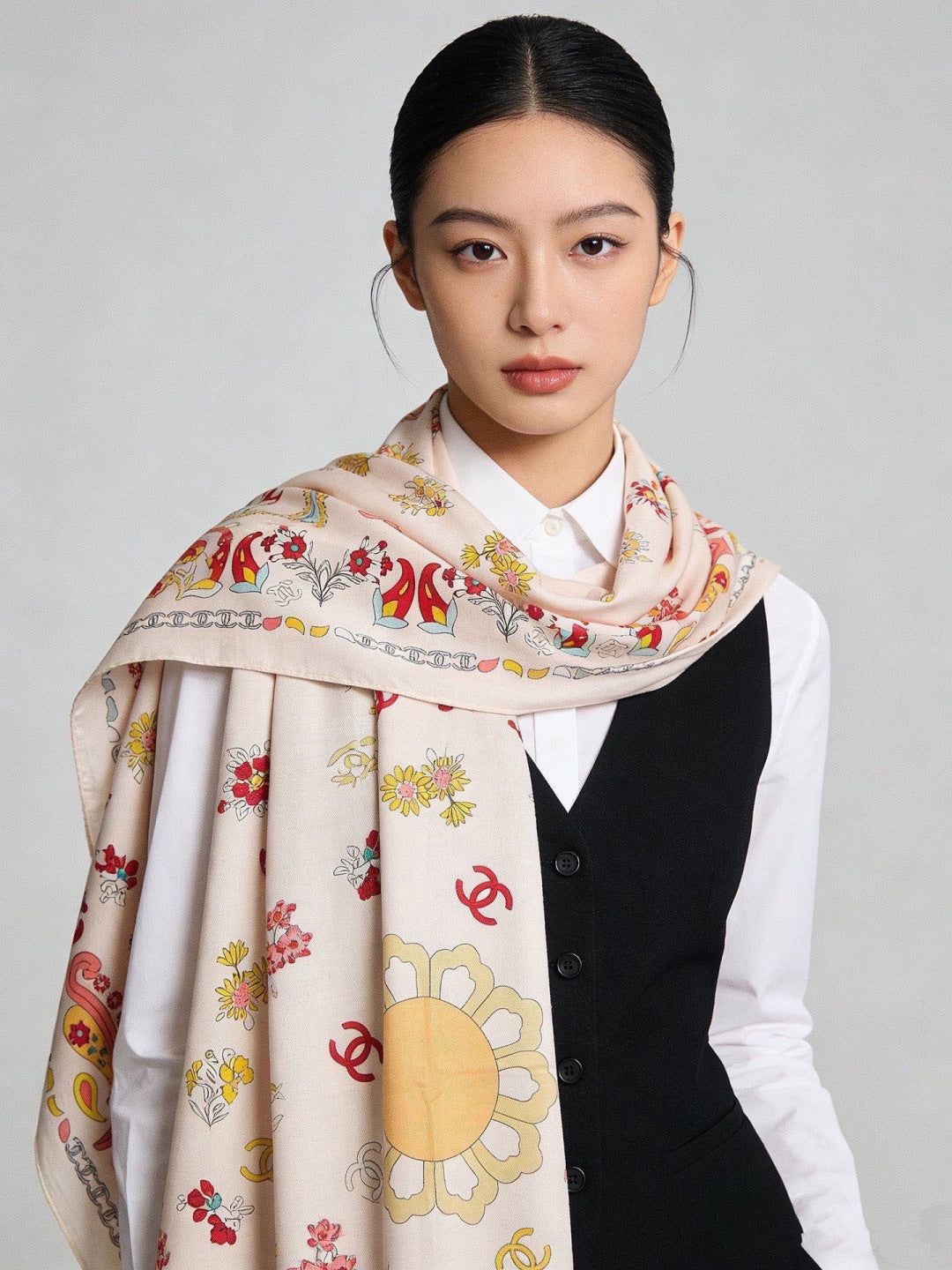 Chanel 26s Scarf 140 In Cashmere Silk 306129