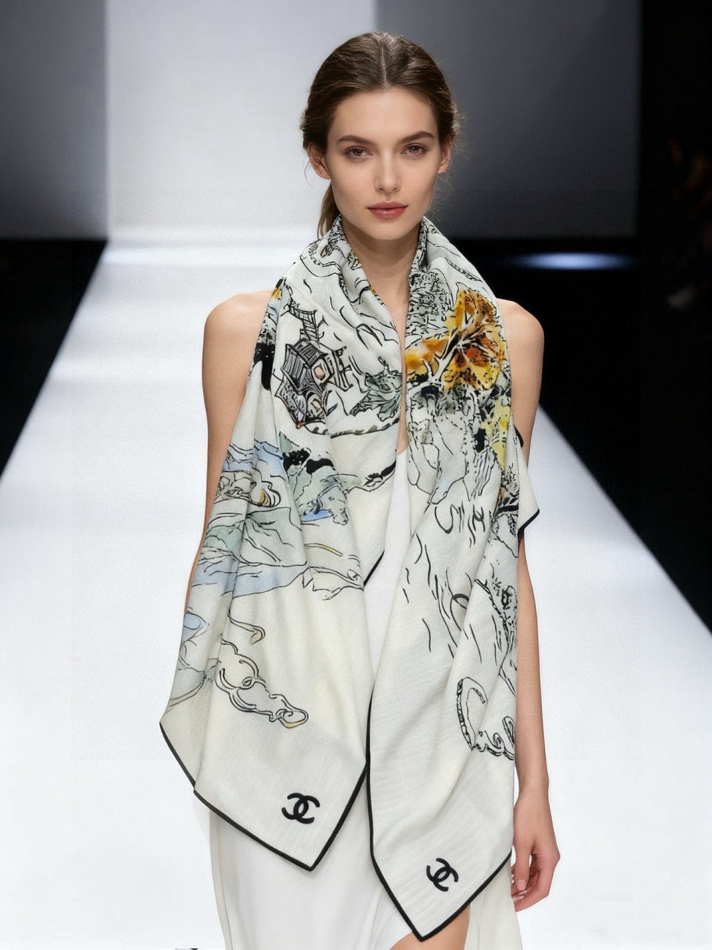Chanel 26s Scarf 140 In Cashmere Silk 309324
