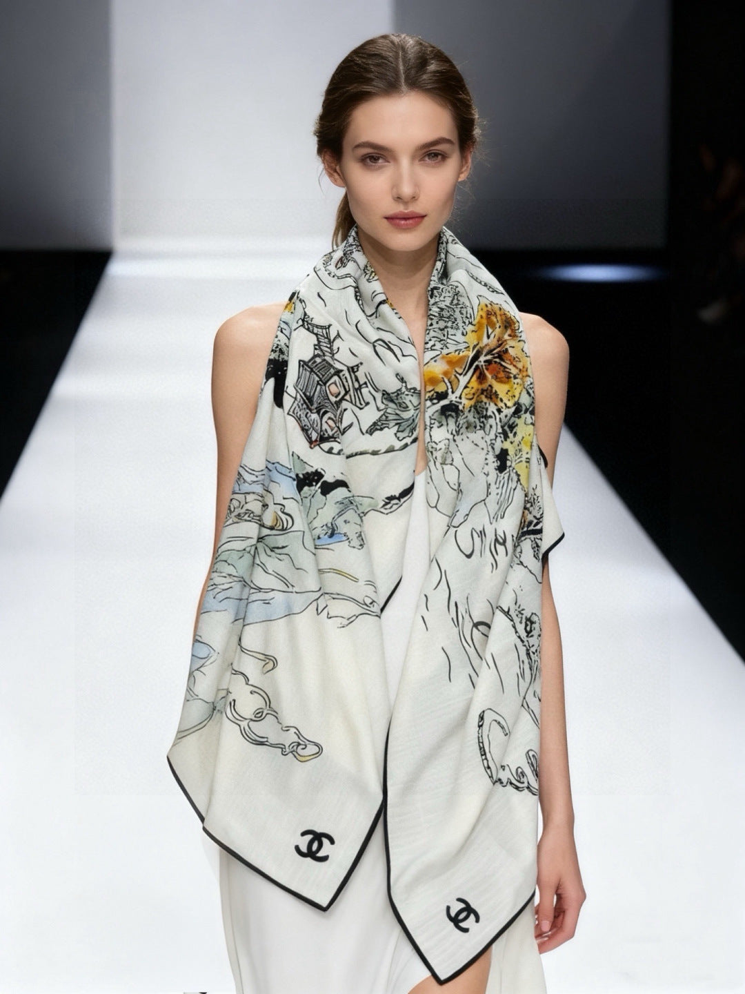 Chanel 26s Scarf 140 In Cashmere Silk 309324