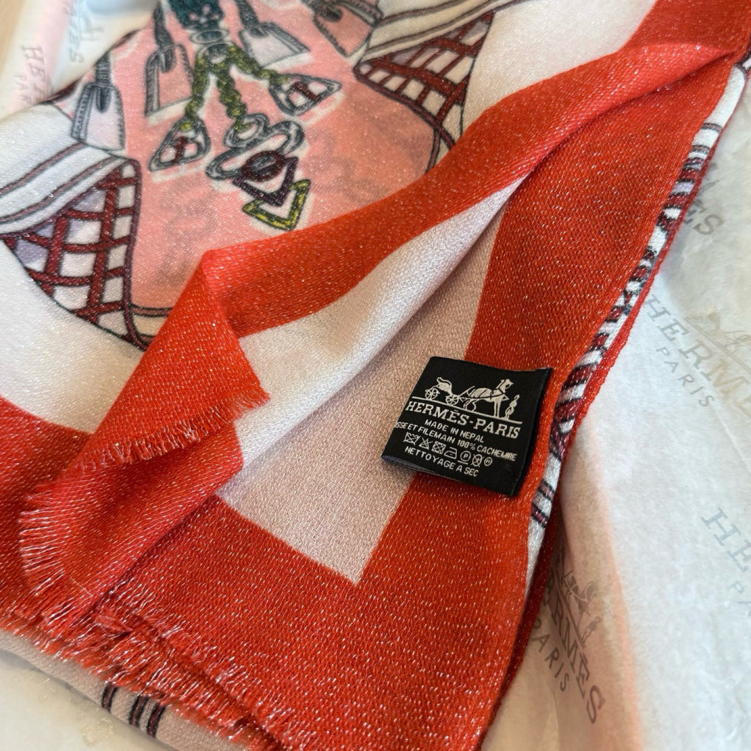 HM Bouquets Sellier Scarf Pink White Orange Cashmere 145876