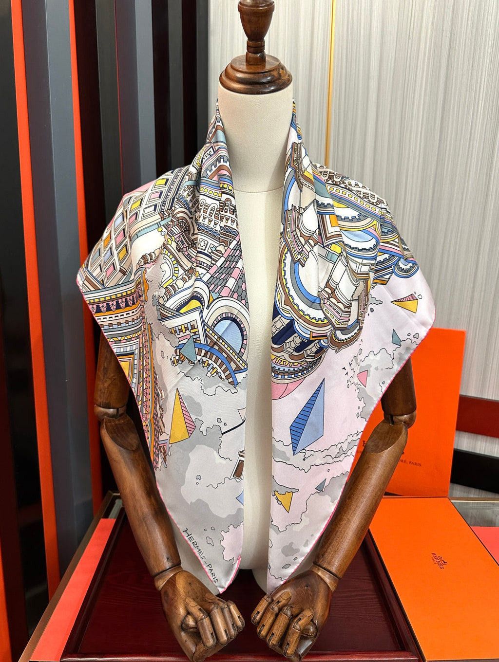 HM Hippopolis Scarf 90x90 Pink White Silk 333445