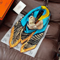 HM 26s Double-sided Scarf 140cm Bleu Yellow Silk Cashmere 153140