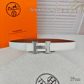 H Guillochee Buckle Belt 2.4cm Tan White Espom 211232