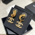 CC Letter Hook Gold Diamond Earrings