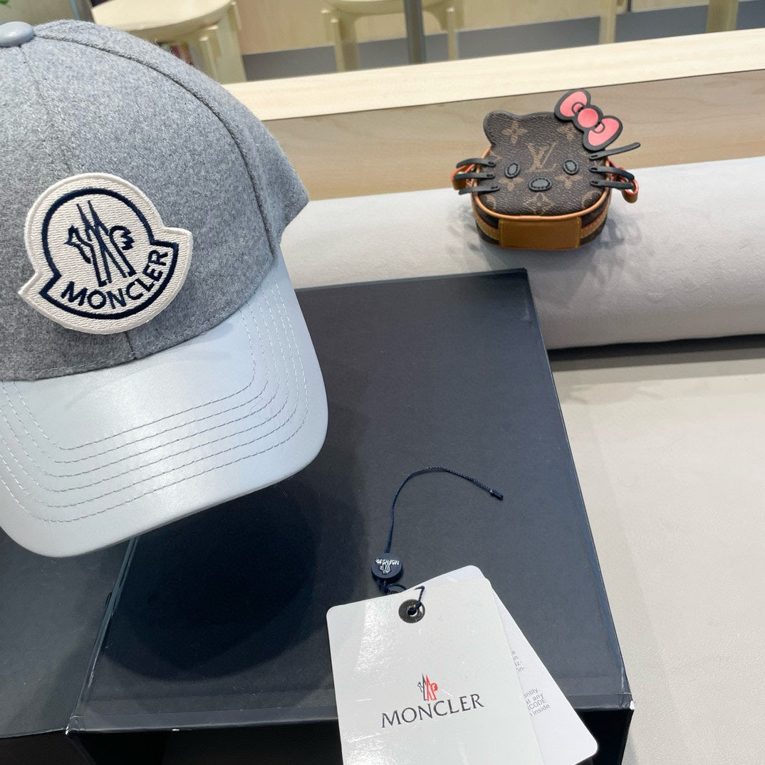 WOOL-TWEED AND LEATHER BASEBALL CAP PALE GRAY 428236