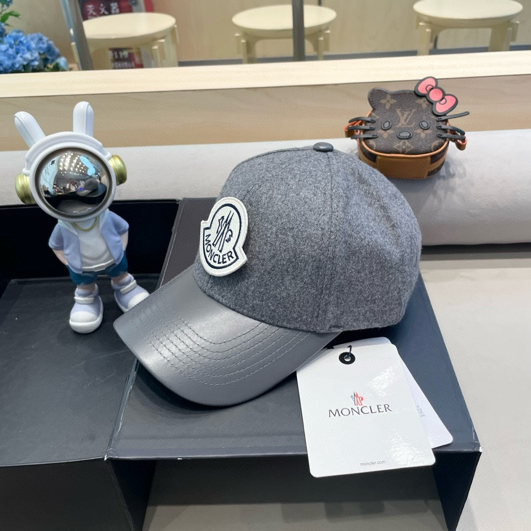 WOOL-TWEED AND LEATHER BASEBALL CAP SHARK GRAY 428239