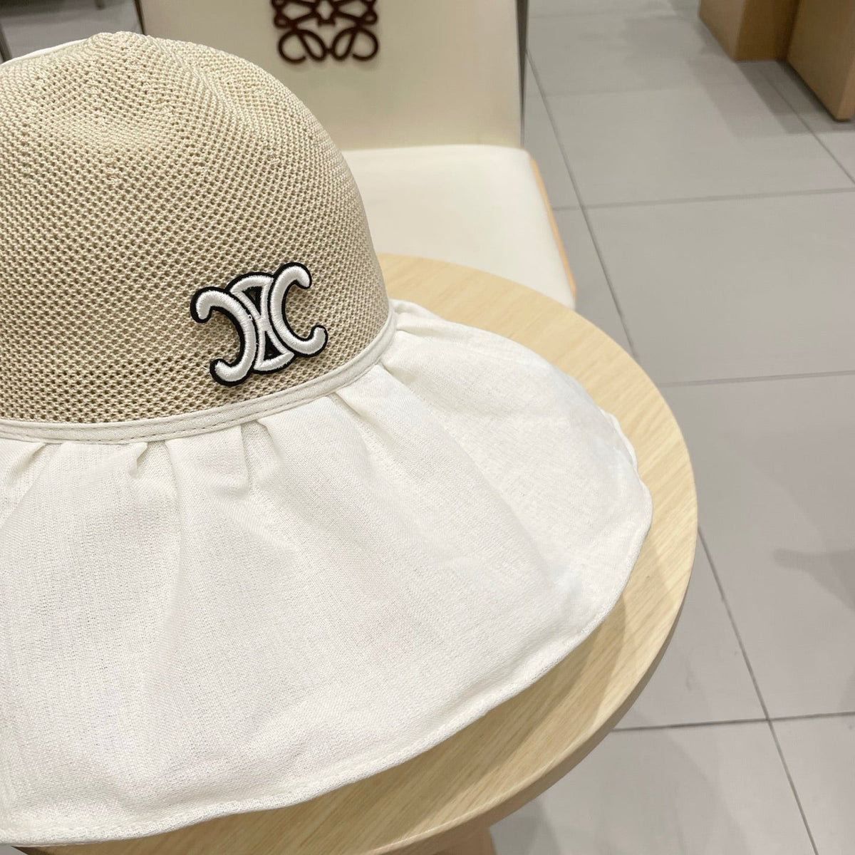 WIDE BRIM HALF HEAD HAT MODEL 650677 IN BEIGE MESH FABRIC