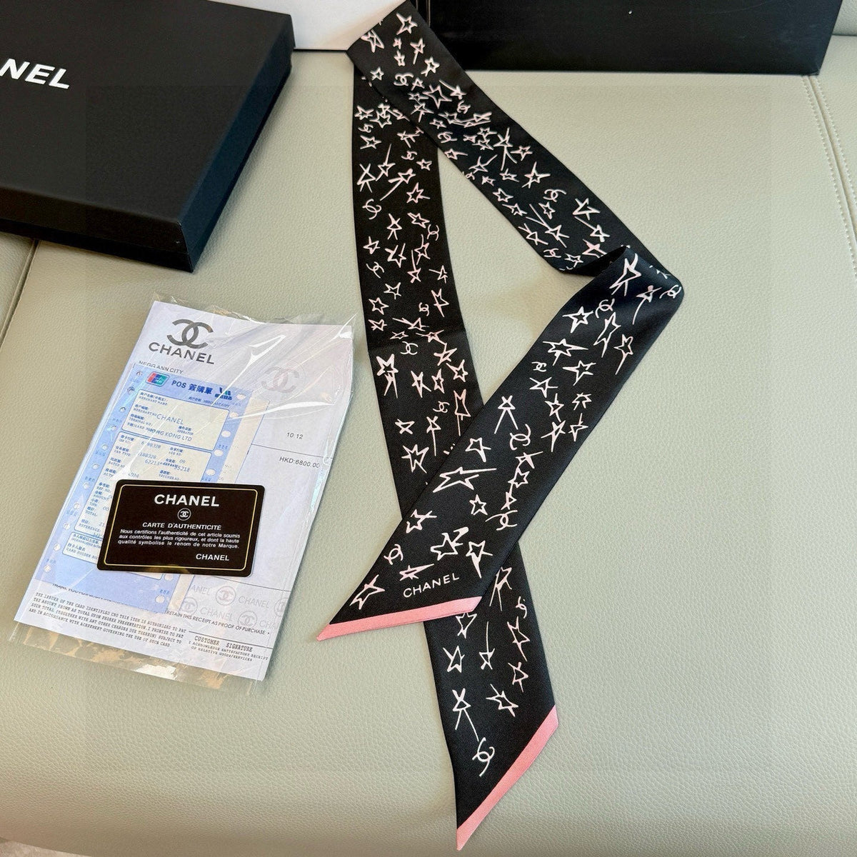 CC Twilly Mini Star 120cm Black White Mulberry Silk 941929
