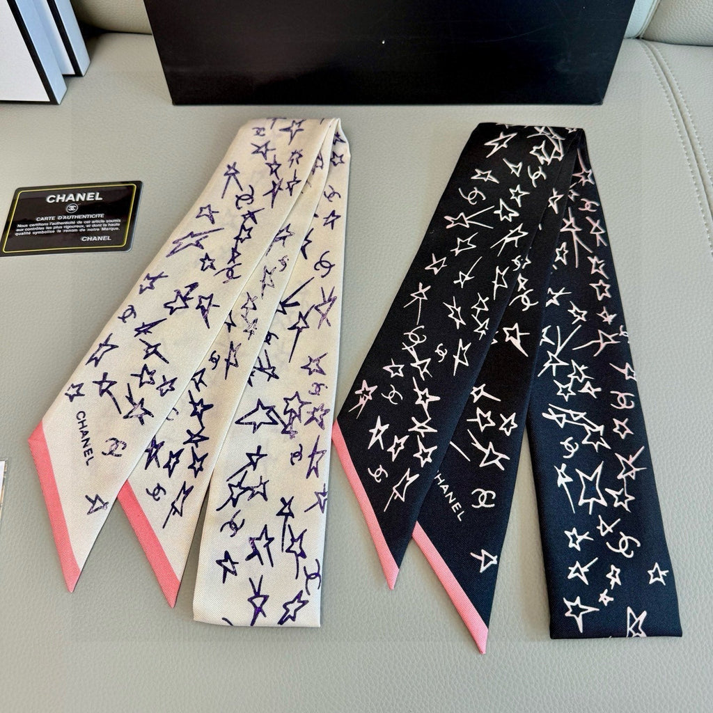 CC Twilly Mini Star 120cm Black White Mulberry Silk 941929
