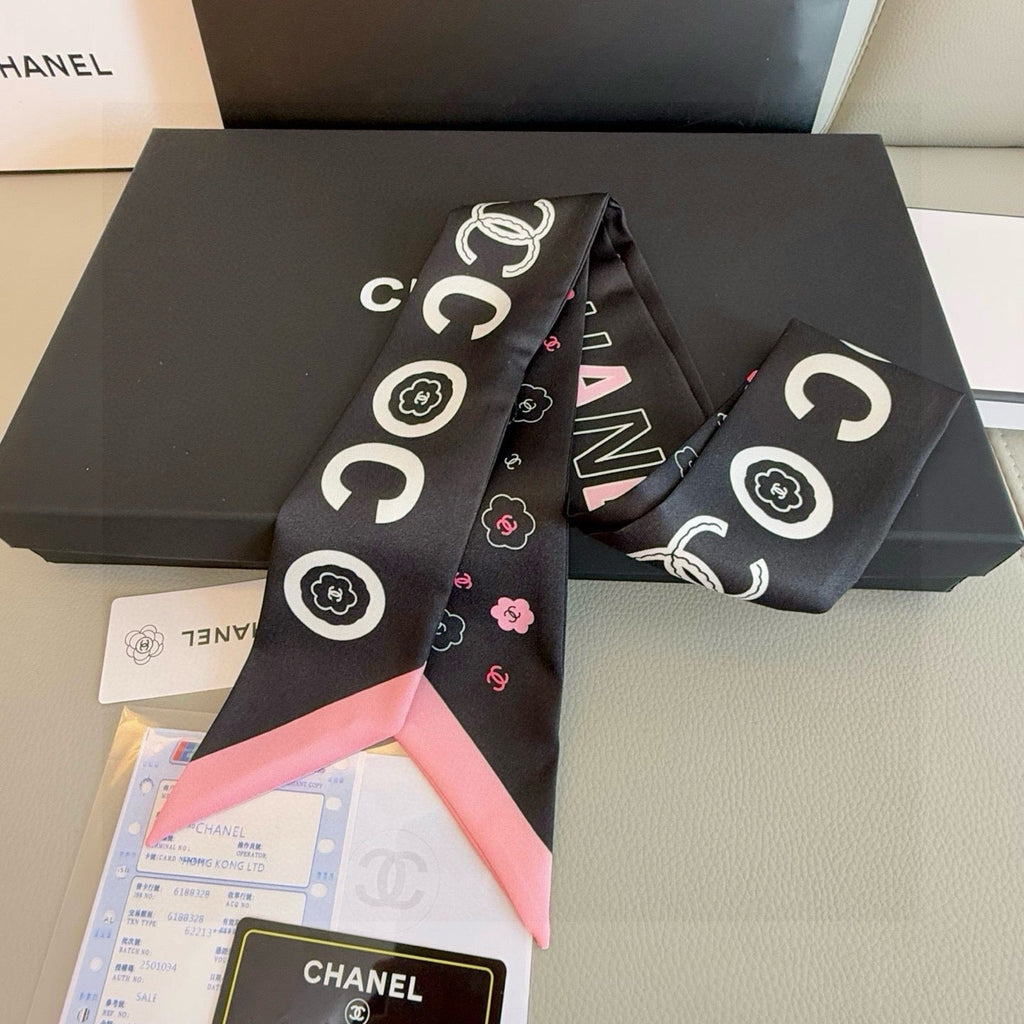 CC Twilly Mini Scarf 120cm Black Mulberry Silk 949096