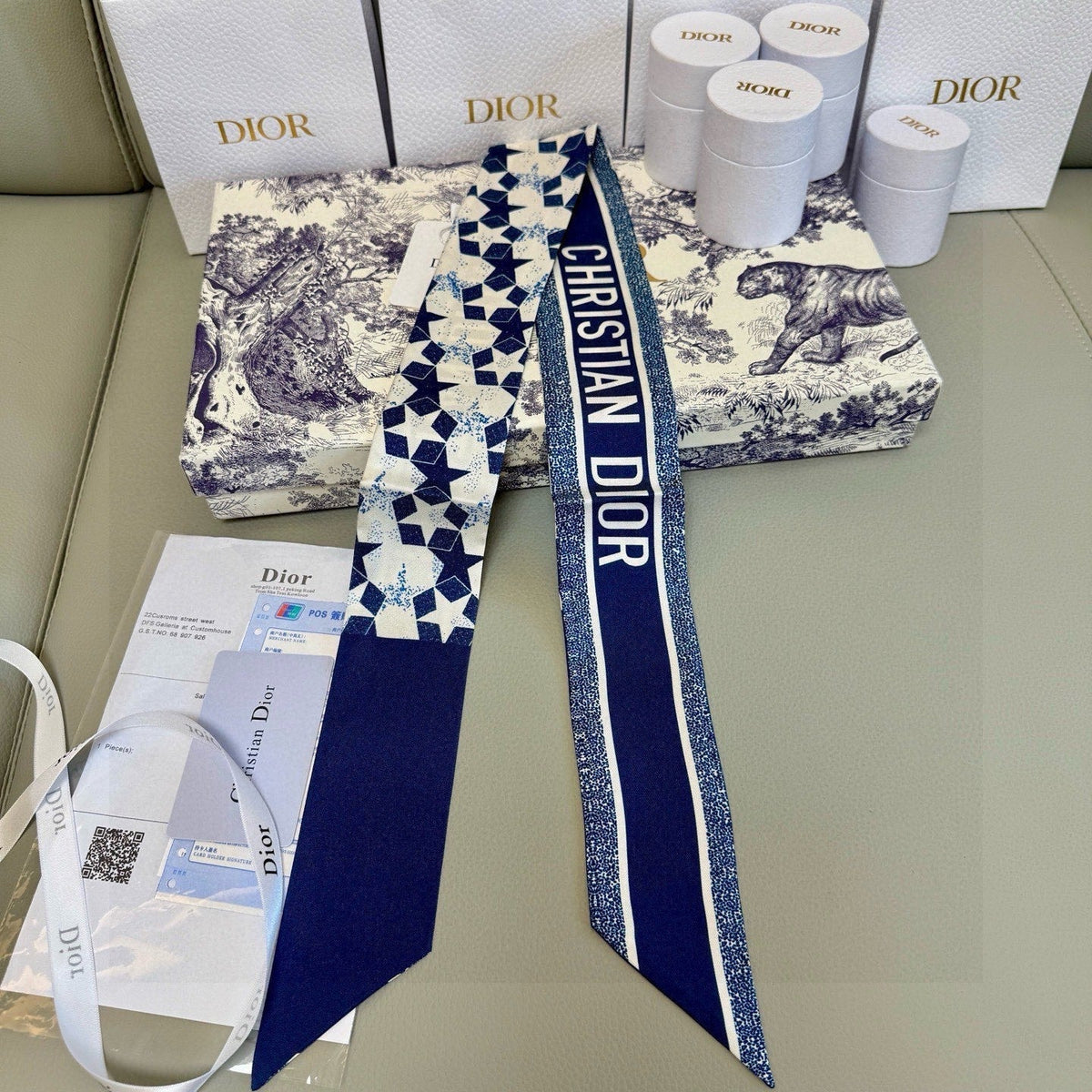 CD Twilly Mini Scarf 105cm Navy Blue Mulberry Silk 949193