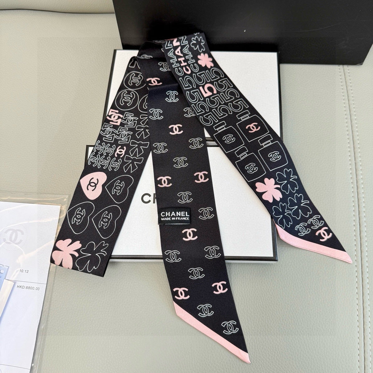 CC Twilly Mini Scarf 120cm Black Pink Mulberry Silk 968852