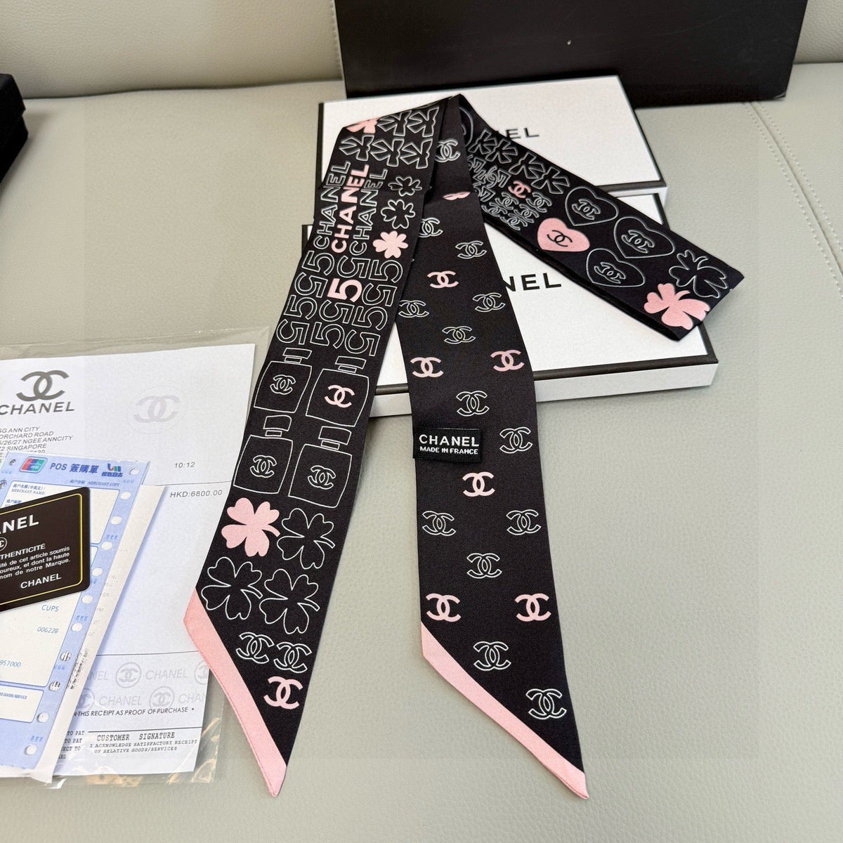 CC Twilly Mini Scarf 120cm Black Pink Mulberry Silk 968852