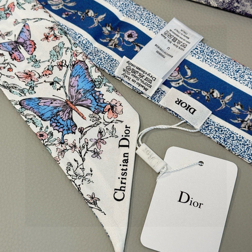 CD Twilly Mini Scarf 105cm Blue Mulberry Silk 969063