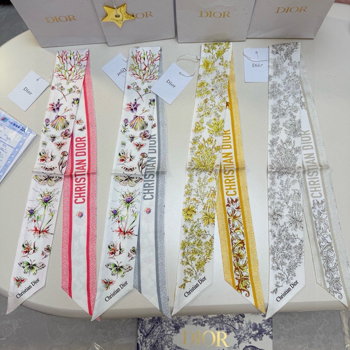 CD Twilly Mini Scarf 105 White Pink Silk Twill 147651
