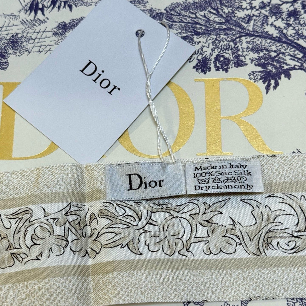 CD Twilly Mini Scarf 105 Ivory Gray Silk Twill 147653