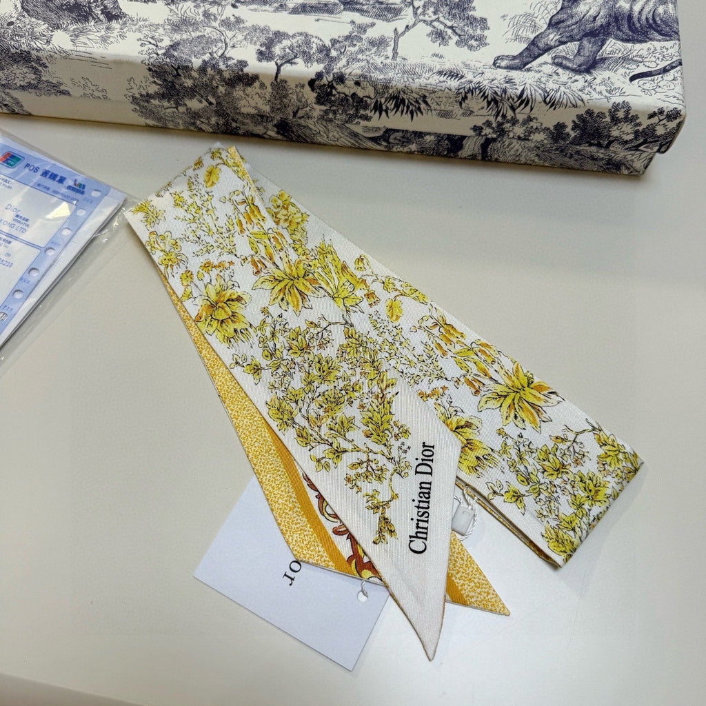 CD Twilly Mini Scarf 105 Lemon Yellow Silk Twill 147654