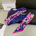 CC Twilly Mini Scarf 105 Navy Blue Pink Floral Pattern Silk Twill 147665