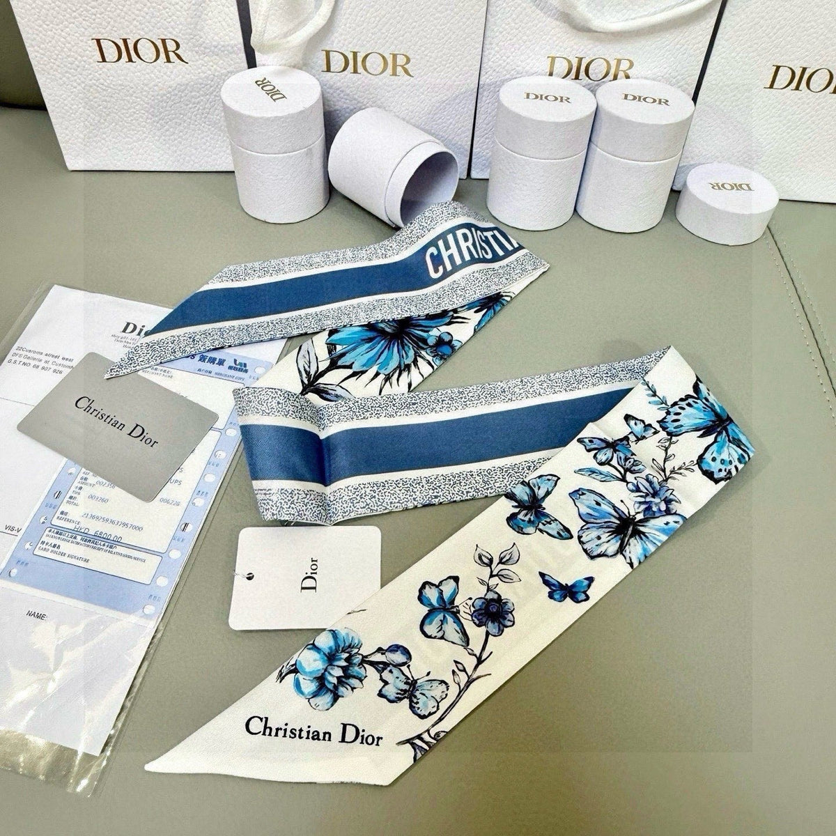 CD Jouy Mexico Mitzah Scarf White Blue Silk 153191