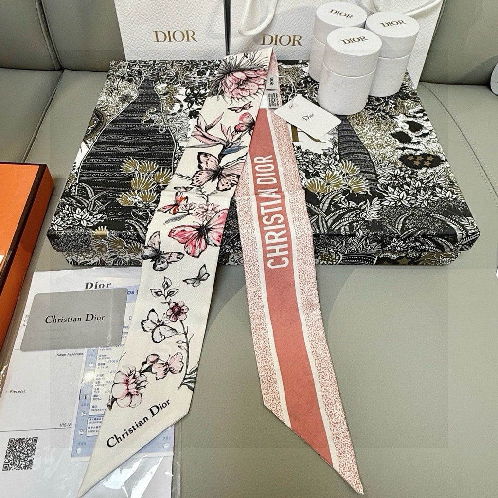 CD Twilly Mini Scarf 105 Ivory Pink Silk Twill 153193