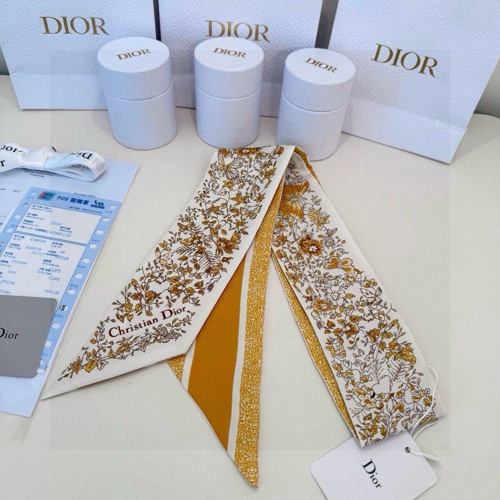 CD Mitzah Scarf White Yellow Silk 153194