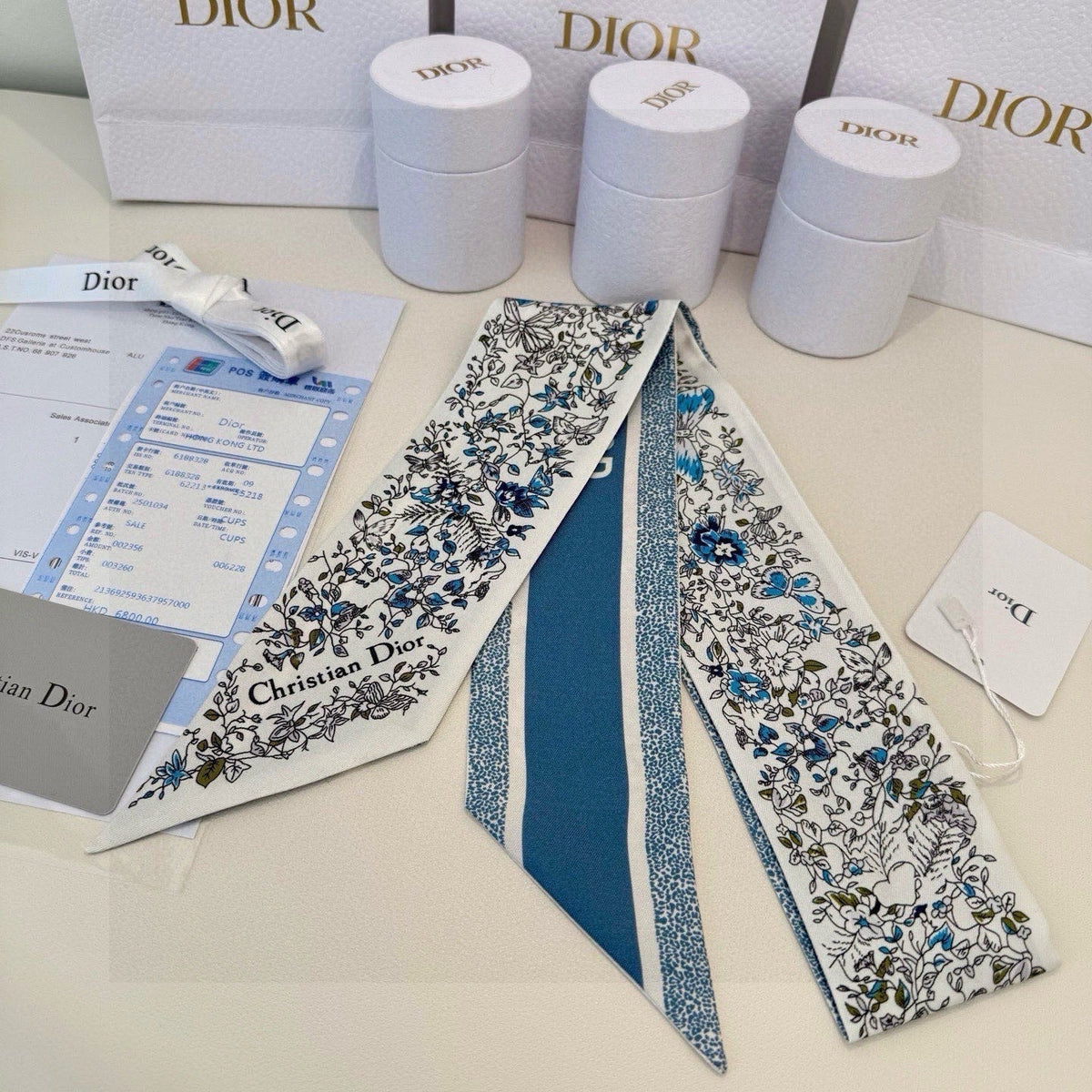 CD Mitzah Scarf White Blue Silk 153195