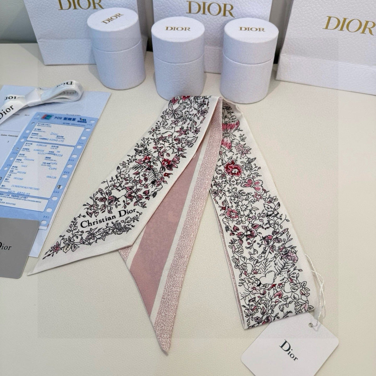 CD Twilly Mini Scarf 105 Dusty Pink Silk Twill 153197