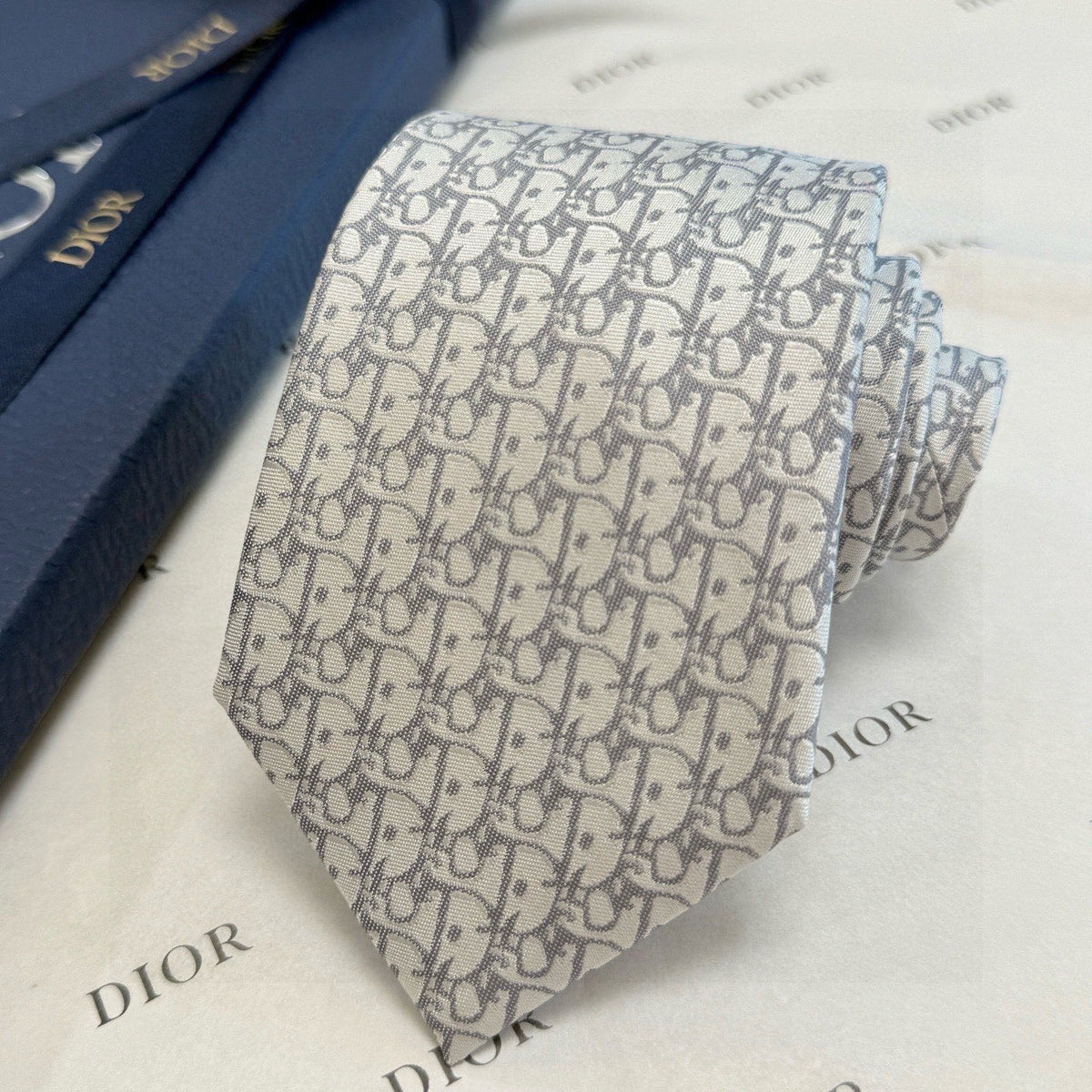 CD Oblique Tie Light Grey Silk 212103