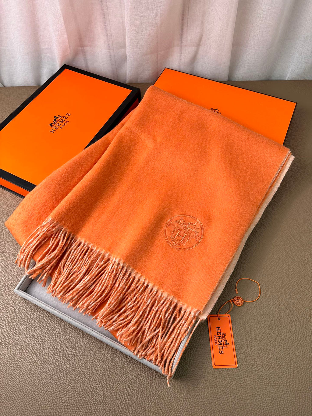DOUBLE-FACE SCARF 200 CM IN TIGER ORANGE CASHMERE