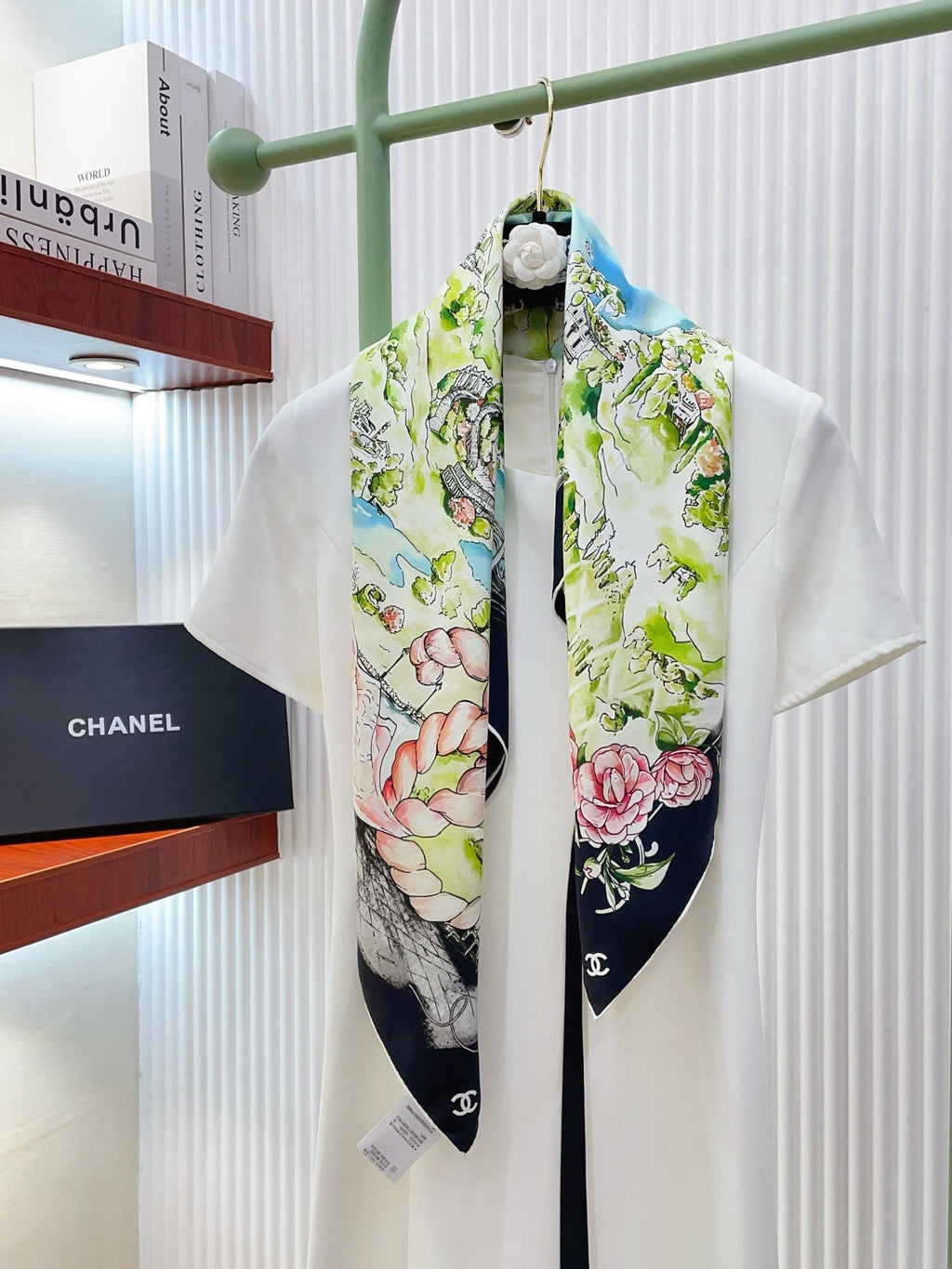 Chanel Square Scarf 90cm Navy Blue Multicolor Twill Silk 136607