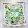 Chanel Square Scarf 90cm White Green Pastel Multicolor Twill Silk 136608