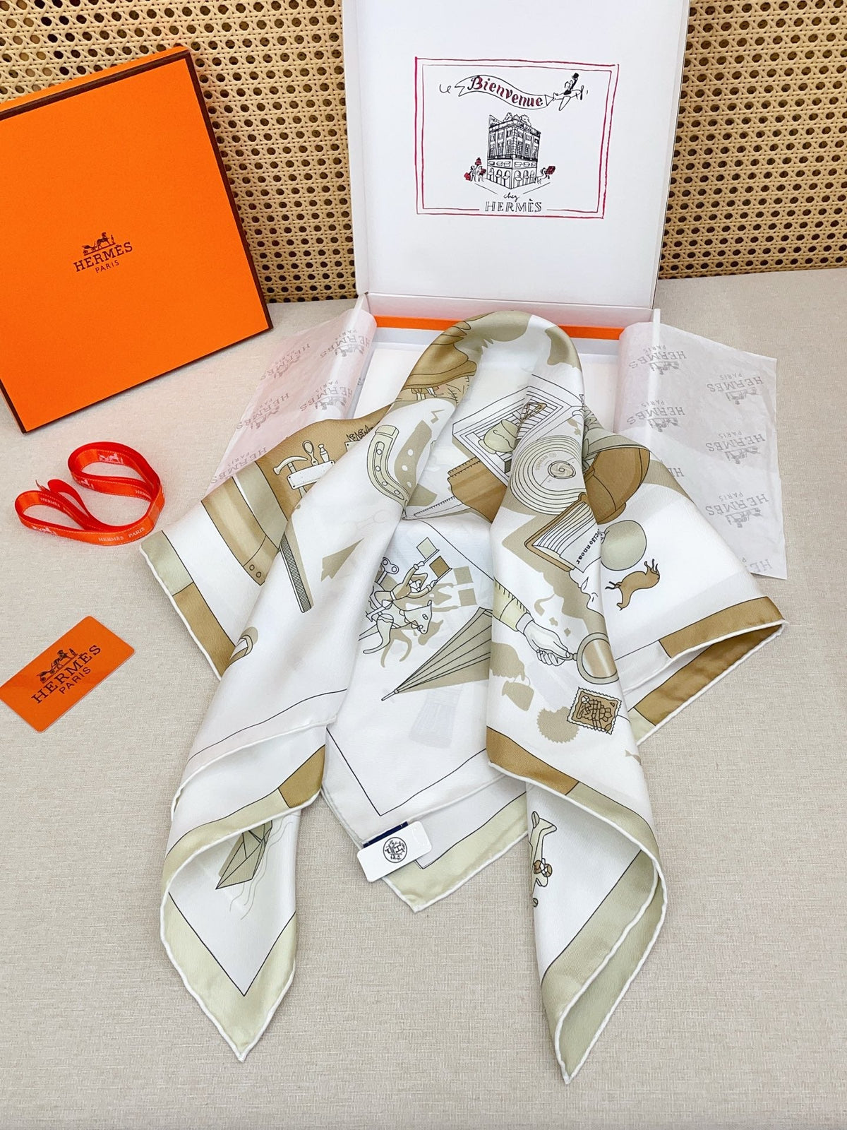 HM 26s Double-sided Scarf 90 Étoupe Twill Silk 150377