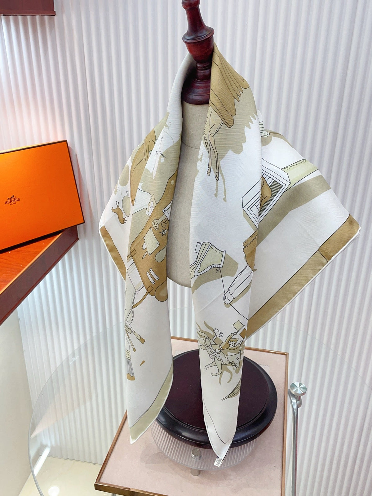 HM 26s Double-sided Scarf 90 Étoupe Twill Silk 150377