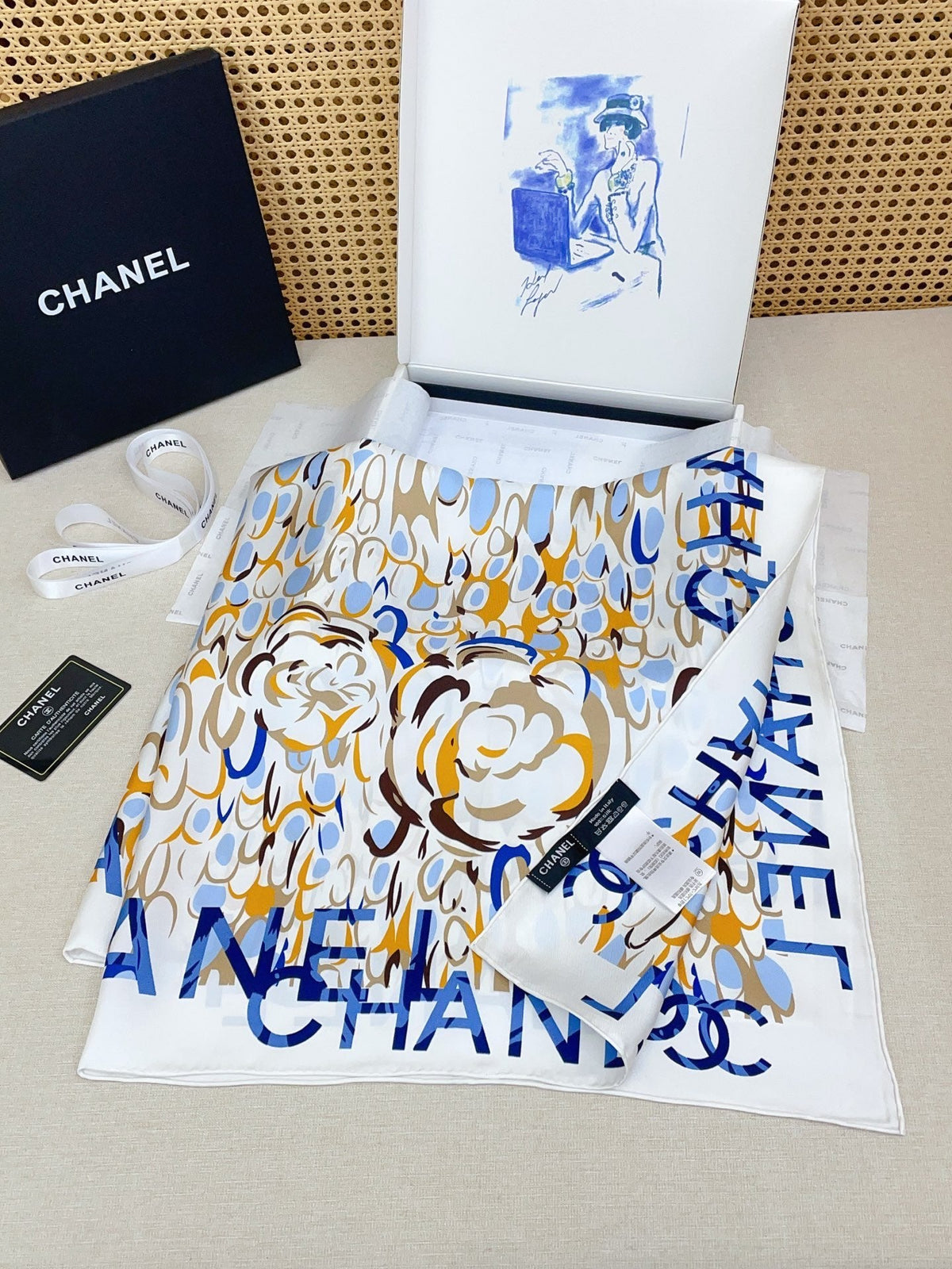 CC Scarf 90x90cm White Colorful Silk Twill 209922