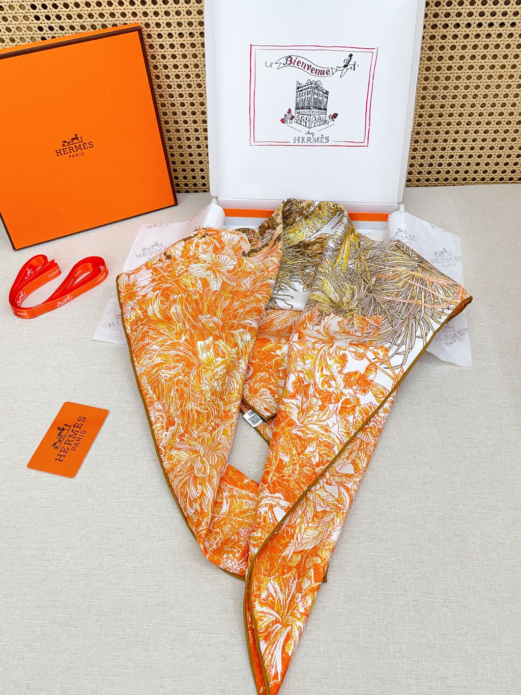 HM All'Orto Botanico Scarf 90x90cm Orange Colorful Silk Twill 209925