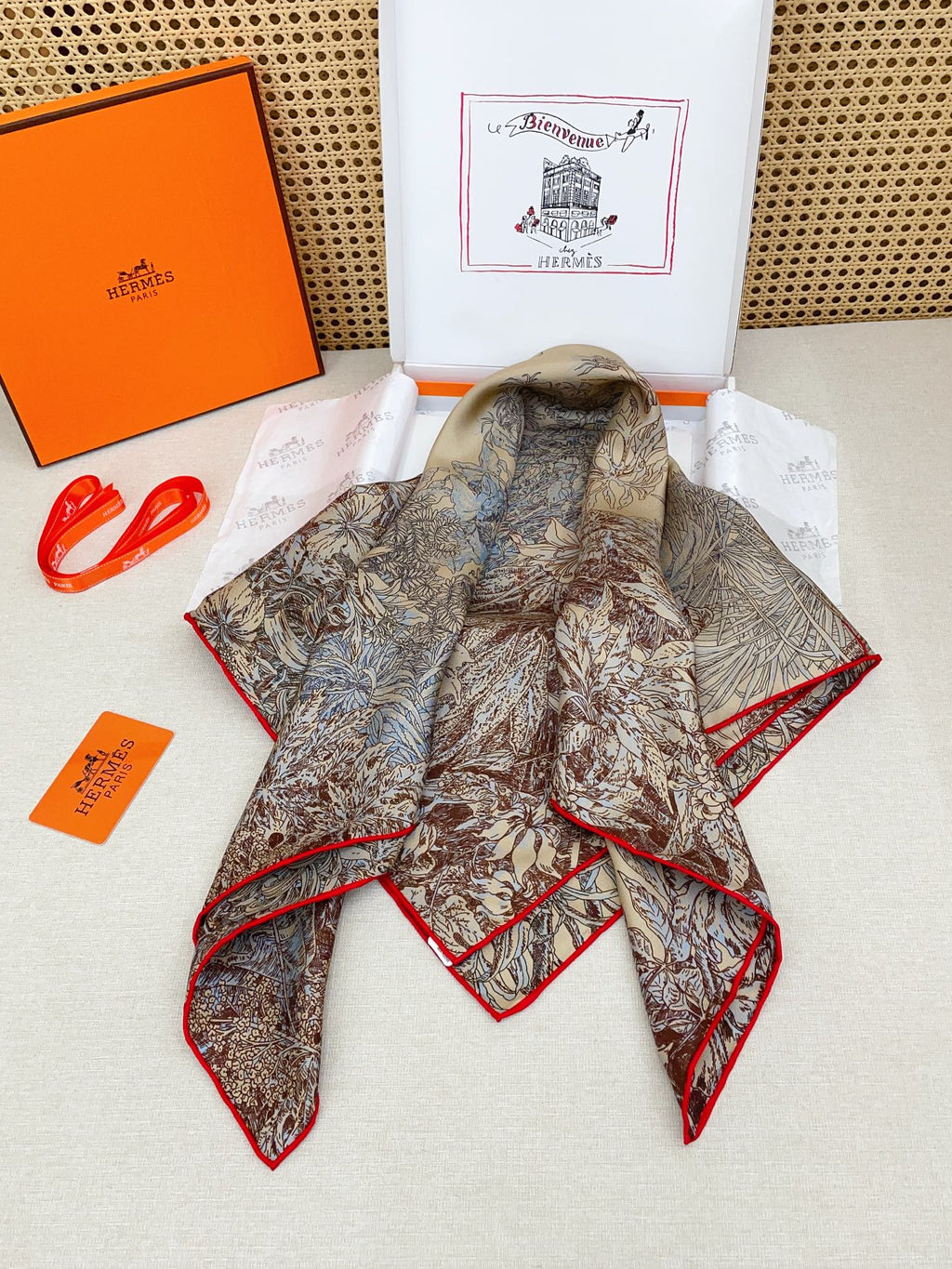 HM All'Orto Botanico Scarf 90x90cm Brown Colorful Silk Twill 209928