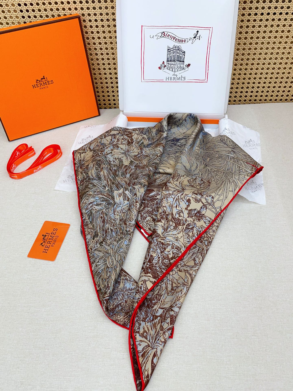 HM All'Orto Botanico Scarf 90x90cm Brown Colorful Silk Twill 209928