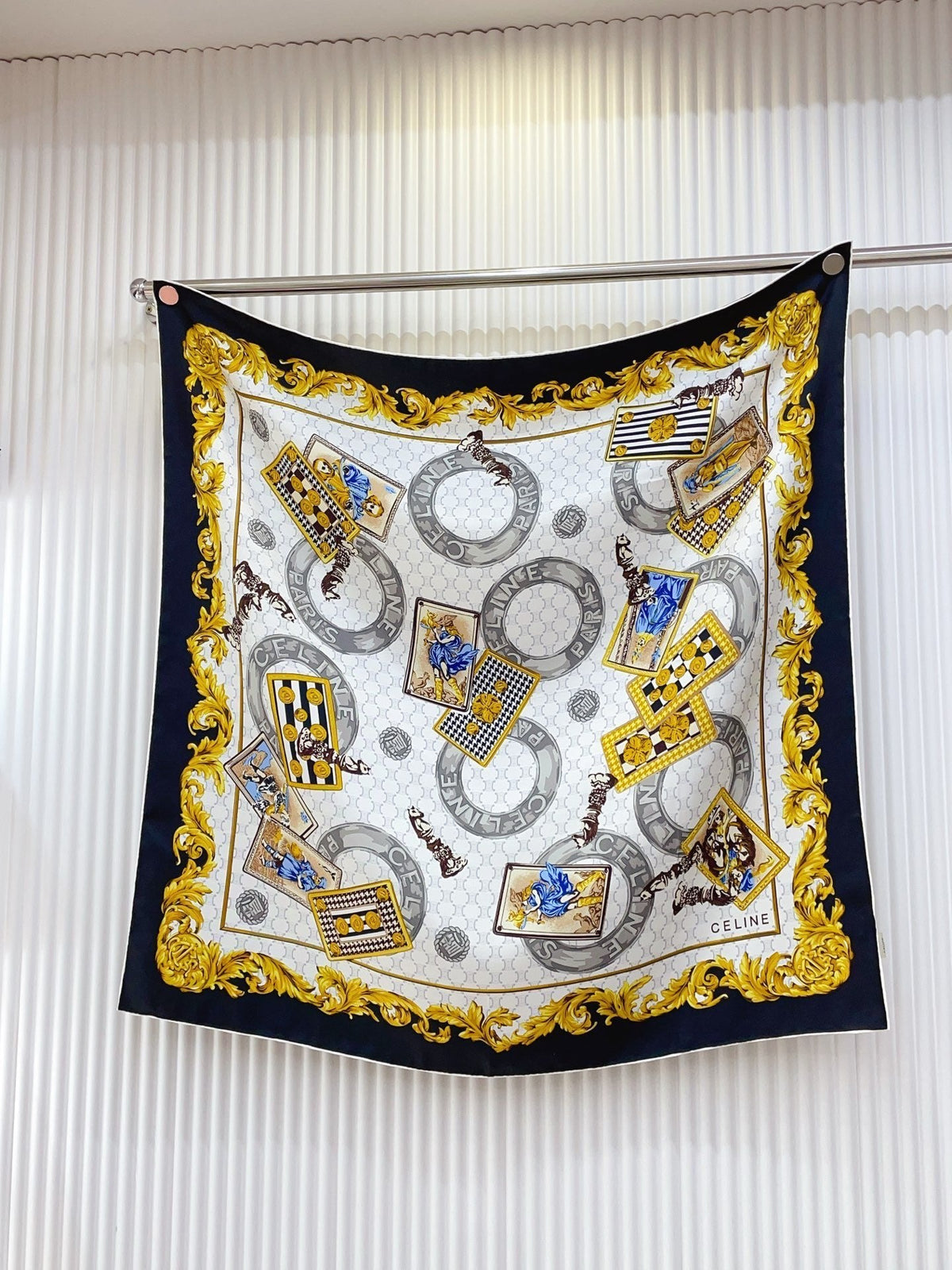 Celine 26s Scarf 90x90 Black Colorful Twill Silk 212025