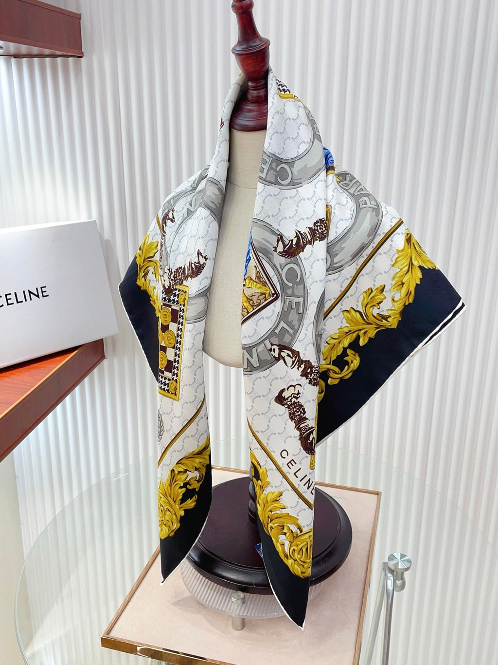 Celine 26s Scarf 90x90 Black Colorful Twill Silk 212025