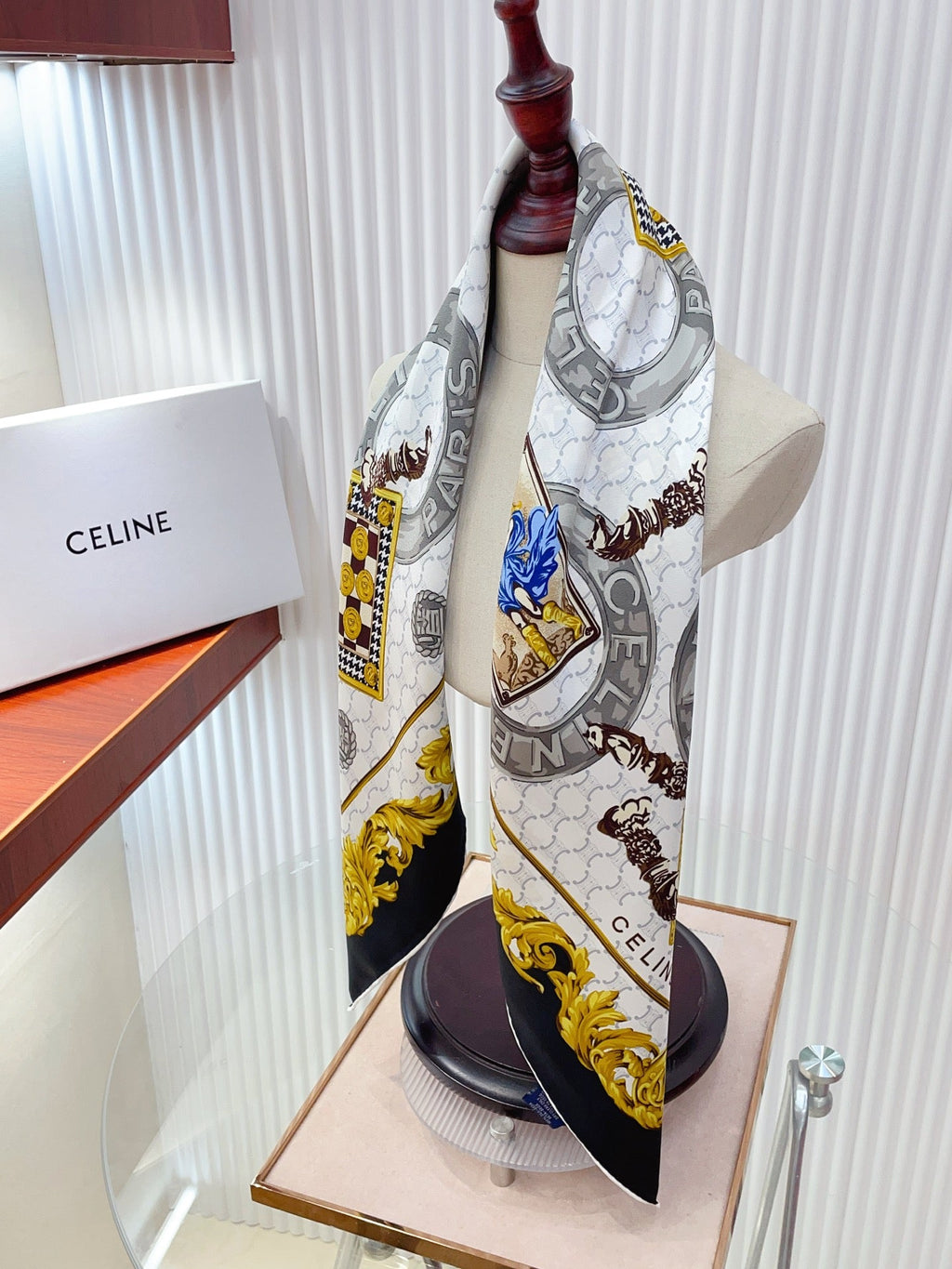 Celine 26s Scarf 90x90 Black Colorful Twill Silk 212025