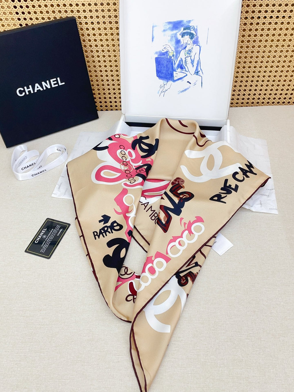 CC Scarf 90x90 Beige Colorful Twill Silk 215222