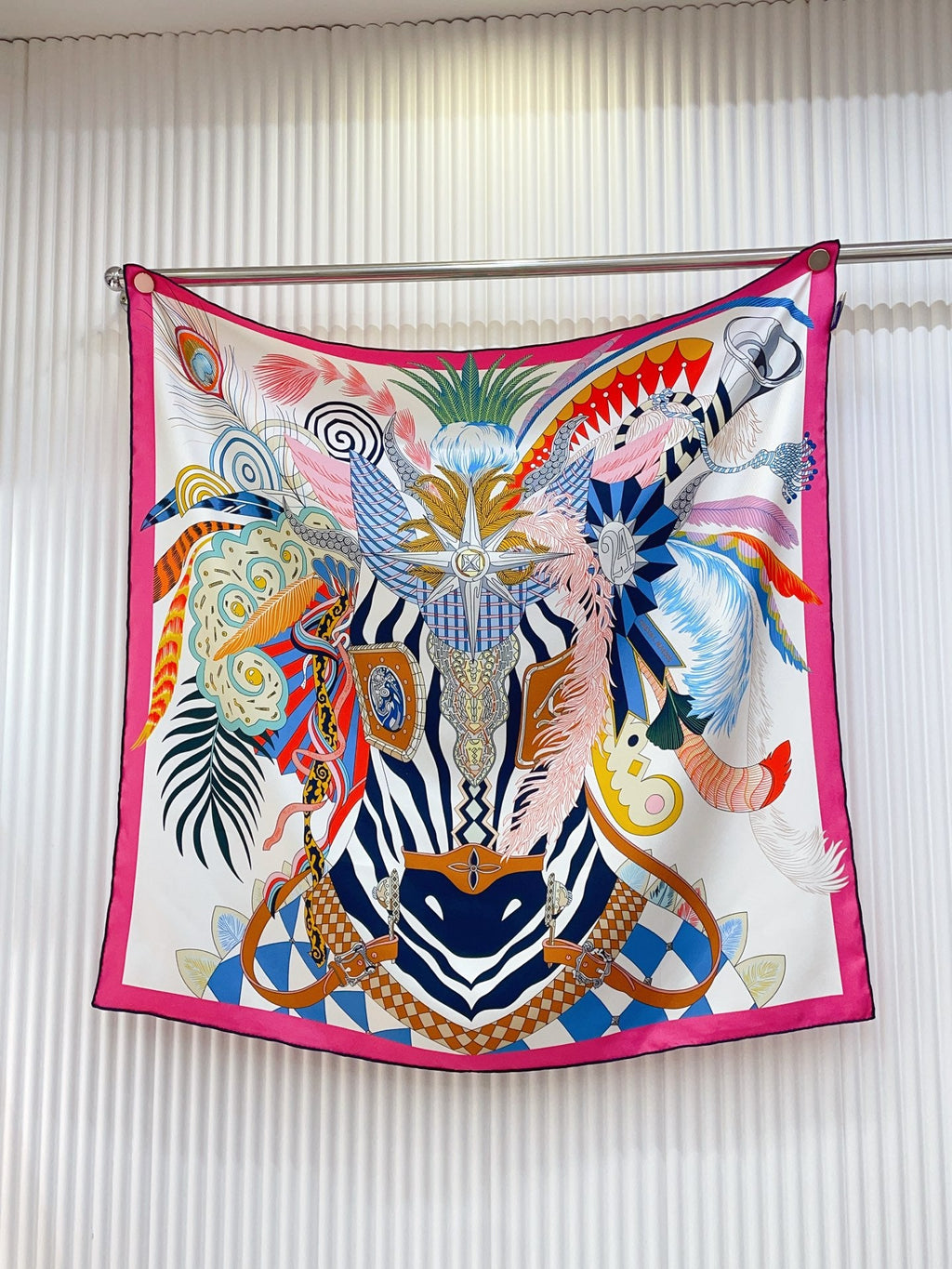 HM Cheval Masque Scarf 90x90 Pink Colorful Twill Silk 215228