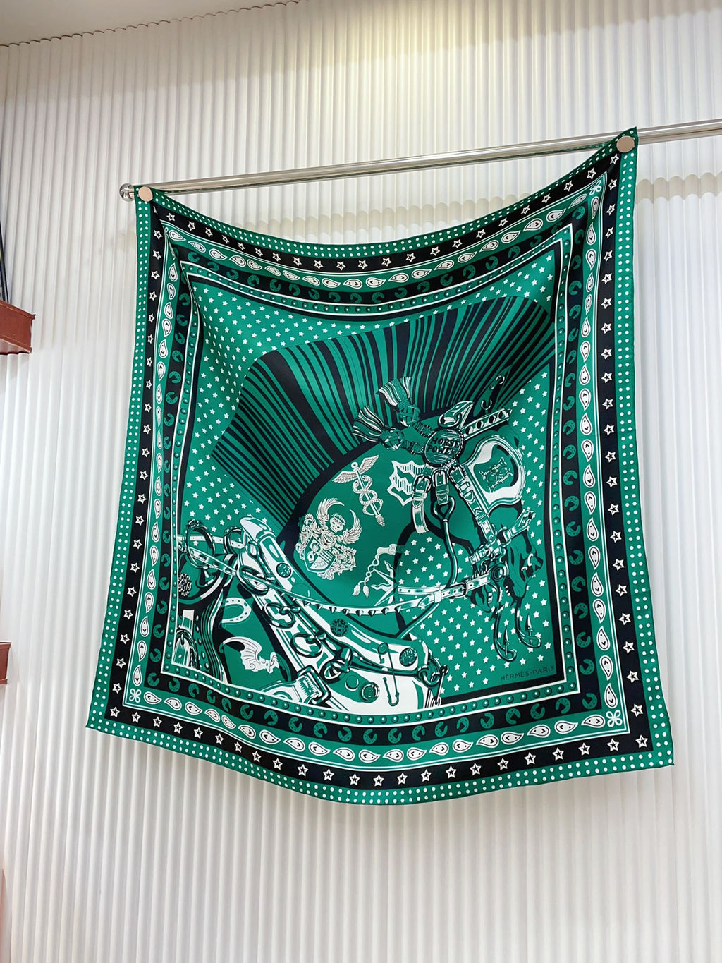 Cheval Punk Bandana Scarf 90 CM In Deep Green Mix White Black Silk Twill 309212