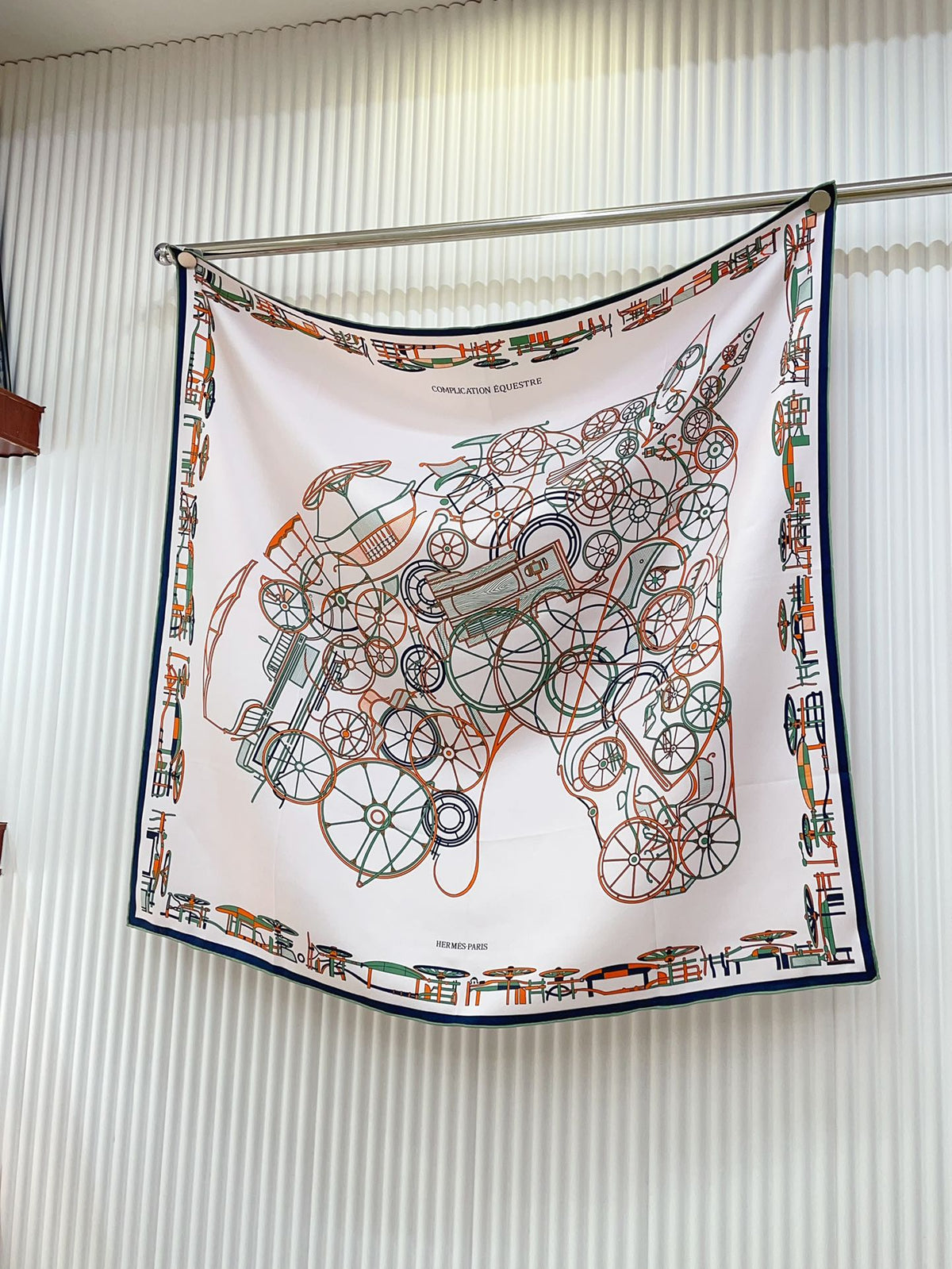 Complication Equestre Scarf 90 CM In White Red Coloful Silk Twill  345900