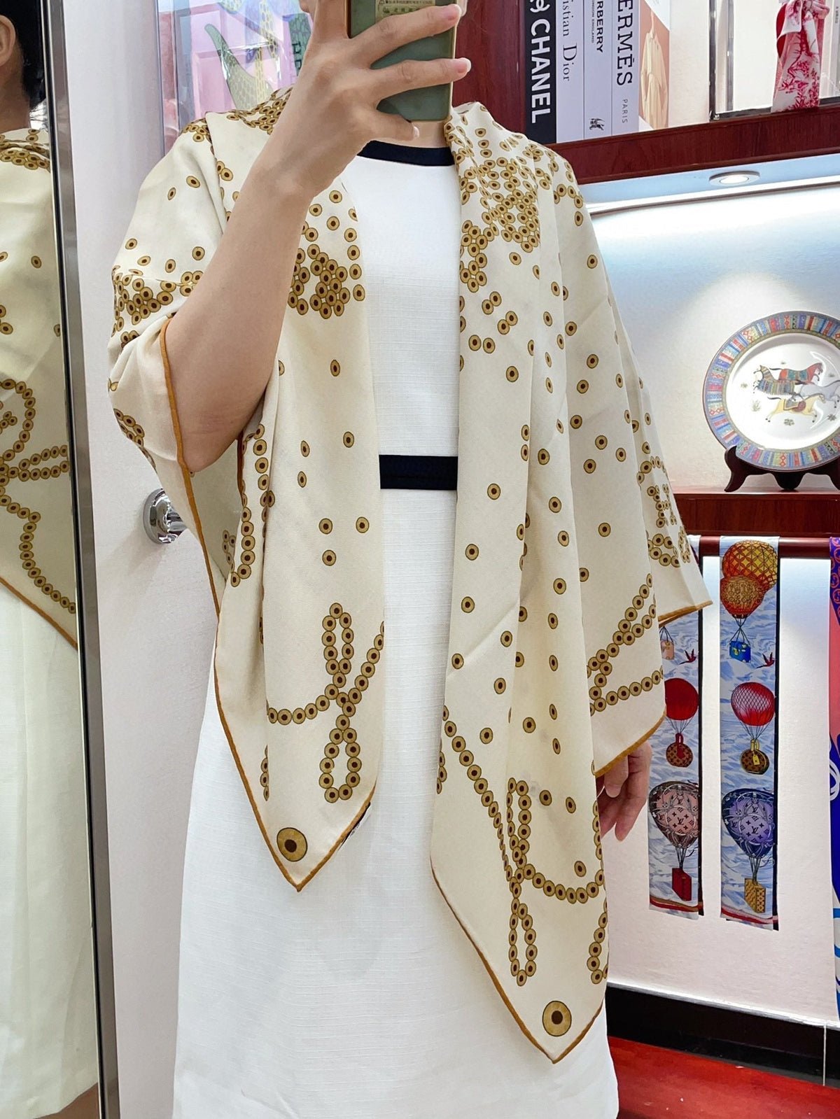 Cheval De Legende Scarf 140 CM Ivory White Pattern Cashmere And Silk